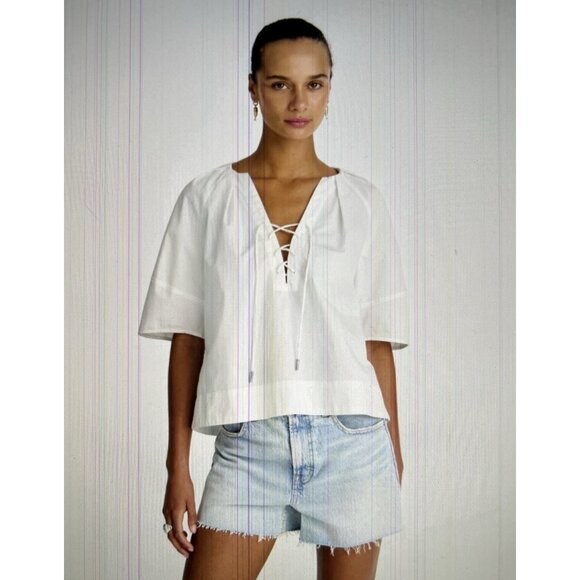 Madewell Tops - Madewell $98 Womens Short Sleeve Poplin Lace Up Top in White Size S #NW070